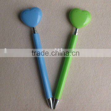 promotion ball pen/heart shaped pusher plastic pen/thin plastic ballpen