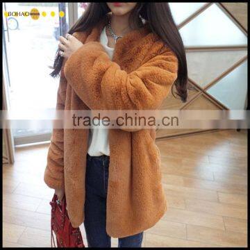 European Style Short Brown Faux Fur Jackets Ladies