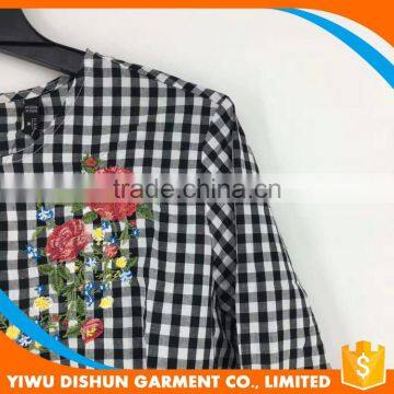 Women Latest Design Custom Embroidery Check Long Sleeve Shirt photo-5