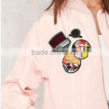 HAODUOYI Women Trench Coat Printed Pink Pockrts Zipper Loose Long Sleeve Coat Elegant Lady Coat photo-3