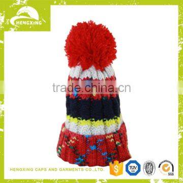 Colorful OEM and ODM men cable cuff beanie hat women pom