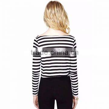 Wholesale 100% Cotton Short Striped Women T-shirt for Summer photo-2
