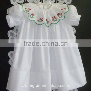 Girls Christmas High Yoke Float Dress with Slip Baby White Embroidery Holiday Dress