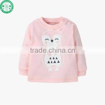 Puff Printing Cute Pink Crew Neck Baby Girls Long Sleeves T-shirt photo-2