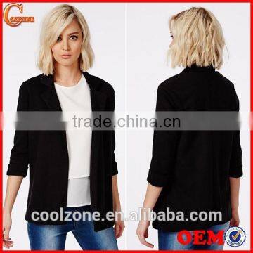 Fashion tailored lapel turn up cuffs jersey blazer women blazer suit 2015