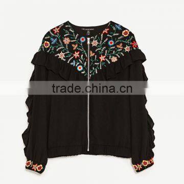2017 Custom Designs Women Round Neck Embroidered Jacket With Frills photo-6