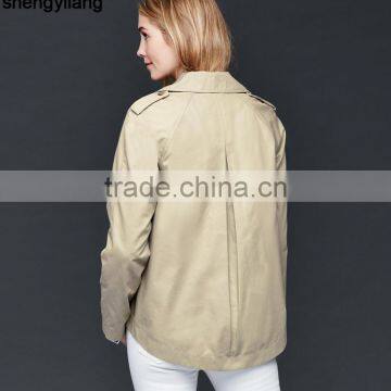 Crisp 100% Cotton Classic Double-breasted Short Coat Custom High Quality Fashion Women Windbreaker Guangzhou Manufacturer photo-3