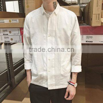2017 Latest Custom Man Shirt Design Solid Color Linen Cotton Mens Casual Shirts photo-2