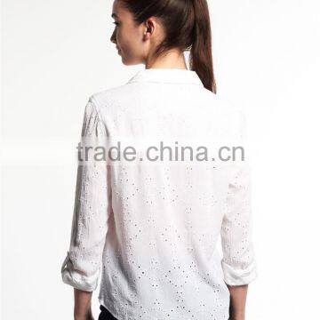 2017 Guangzhou Shandao Custom Elegant Autumn New White Cotton Long Sleeve Loose Ladies Blouse Collar Design photo-4