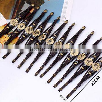 Retro 12 Zodiac Womens Mens Genuine Real Braid Faux Leather Bracelet Bangle Cuff Wristband Handmade Jewlery photo-2