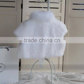SJ131-01 Rabbit Fur With Fox Trimming Beautiful Bride White Wedding Shawls photo-5