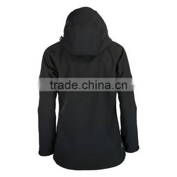201502004033 Women's Plain Black Color Custom Softshell Jacket Waterproof Breathable 100% Polyester Soft Shell Jacket photo-4