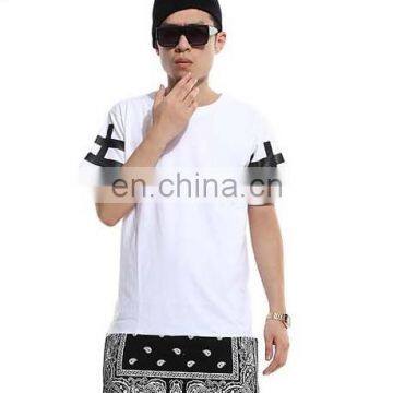 men's pure color side zipper long stitching T-shirt T-shirt