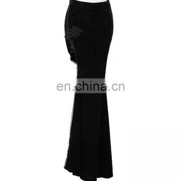 Q-216 Punk Rave gothic black velvet open leg maxi skirt