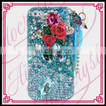 Aidocrystal New Arrival Blue Luxury Diamond Rhinestone Flower Cell Phone Hard Back Case for iPhone