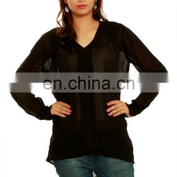 Look elegant and stylish long sleeve v neckline designer Georgette woman top