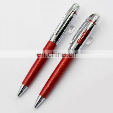 NEW quality new twist promotion gift red PU leather Metal ball pen with shiny chrome parts