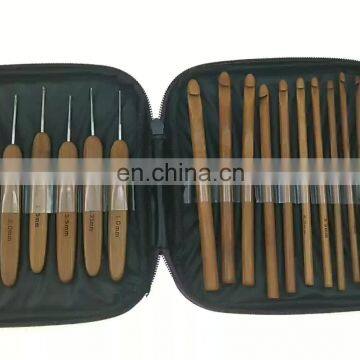 Custom Logo Bamboo Handle Crochet Hook Set Aluminium  Knitting Needles for Sewing Tools