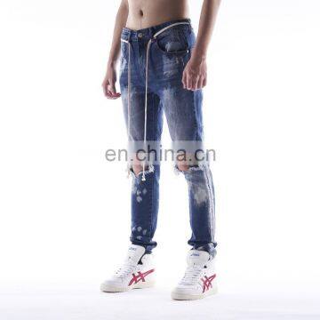 DiZNEW New Men Fashion Washed Broken Holes Blue Ripped Jeans photo-4