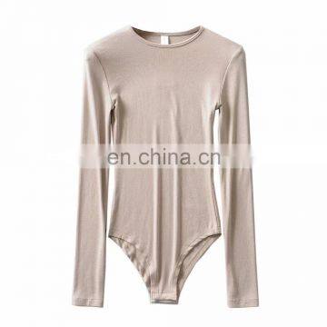Custom Logo Women Autumn Winter Under Wear Long Sleeve Crew Neck Ribbed Knitted Fabric Outfit Bodysuit photo-3