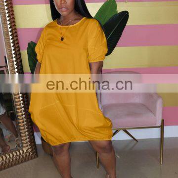 2020 New Arrivals Women Plus Size Loose Dresses Women Big Casual Dresses Ladies Solid Color Loose Summer Dresses photo-4