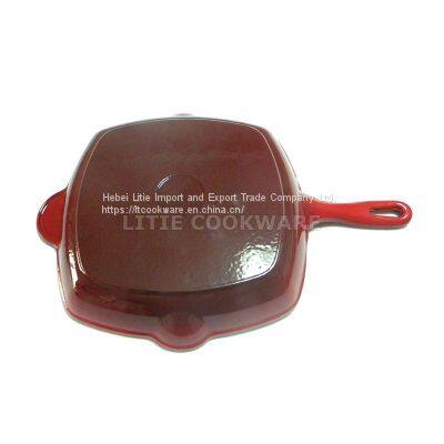10 Inch Square Enamel Cast Iron Grill Pan      Bakeware Supplier      Square cookware set wholesale