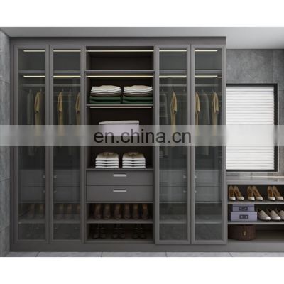 Lighting Mirrored Wardrobe Sliding Door Walk In Closet For Bedroom Furniture Set