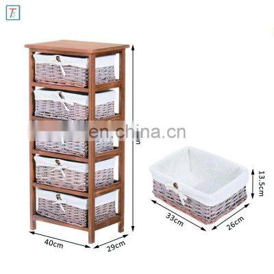 5 Drawer Storage Unit Wooden Frame With Wicker Woven Baskets Household Cabinet Chest photo-3