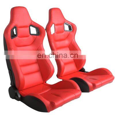 Customized Logo Red Body Stitch Reclinable PVC Leather With Double Sliders Racing Bucket Seats