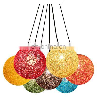 Modern New Creative LED Pendant Light Home Coloful Decor Hanging Lamp Rattan Round Ball Ceiling Pendant Lamps