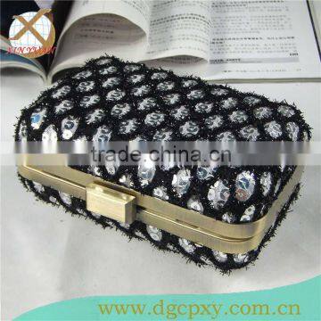 fashion pattern clutch minaudiere with hidden chain handle