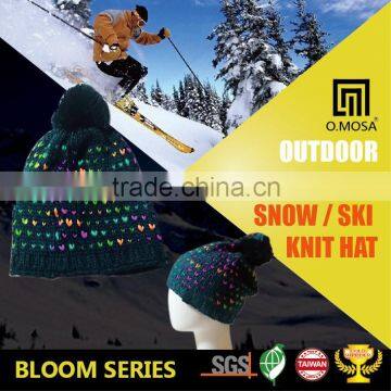 OM3765 Fashion Accessories Stock Space Dyed Yarn Sport Knit Winter Hats with Pom Pom