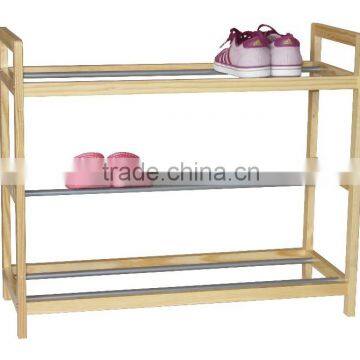 Cheap Water-Proof Wooden and Metal 3 Tiers Shoe Rack