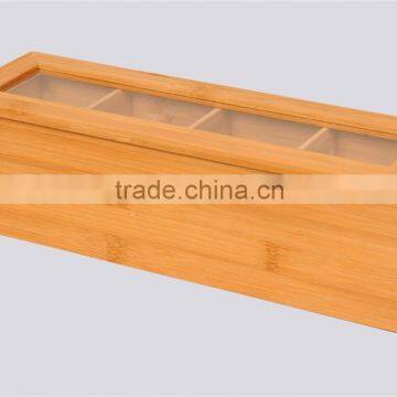 Green Bamboo Tea bags Box with 4 compartments Storage Box&Bin