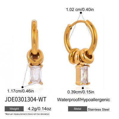 Stainless Steel Gold Plated Zircon Hoop Earrings Geometric Charm Huggie Earrings for Women Jewelry