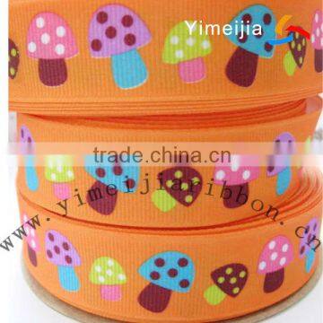Mushroom printed orange grosgrain ribbon