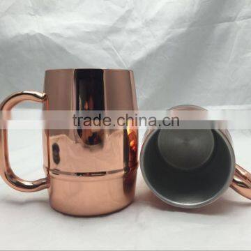 Hot coffee Mug Passed FDA, CA65 Double Wall 304 Stainless Steel, Copper Plated 17oz 500mL insulated Beer Mug with plastic lid