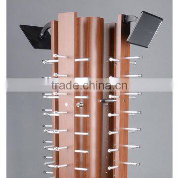 China Factory Price Rotating Wooden Sunglass Display Stand With Wheels And Mirror photo-2