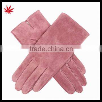 Lady's pink /grey genuine sheepskin suede gloves