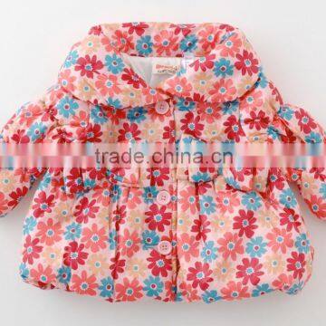 Japanese Wholesale Products High Quality Cute Infant Girl Winter Clothes Flower Pattern Shirring Jacket photo-3