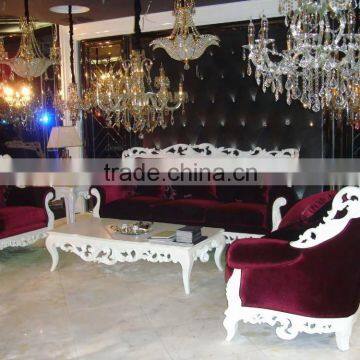 Elegant red velevt white carving frame sofa set A10120