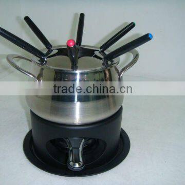 Promotion stainless steel chocolate fondue set with black stand,cheese set