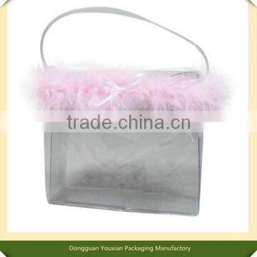 Clear PVC handle bag with feather for promotion item , gift , toy , stationery series