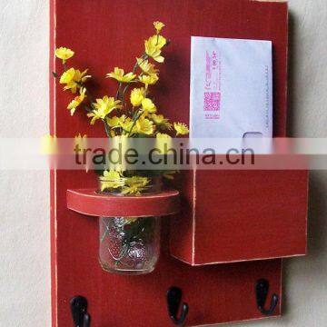 Decorative wall wood letter holder and key rack with flower vase                        
                                                Quality Choice