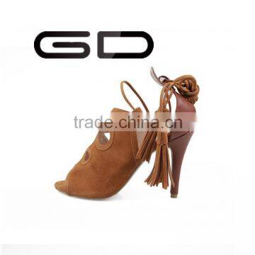 2016 full handcraft tassels round toe pure color women high heel sandals hoes