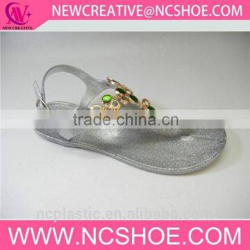 glitter women buckle strap jelly ladies t-shape sandal with rhinestone