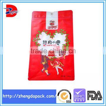 Flat bottom side gusset zipper plastic bag/square bottom pouch for food packaging