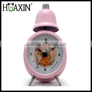 Fashion Design Pink Single Bell Alarm Clock With Lovely Rabbit for Girls