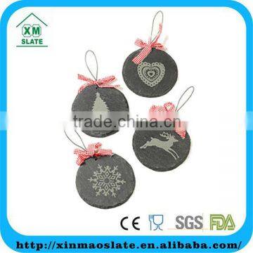 [factory direct] 10x10cm Natural Edge Round Shape Laser Design Set Of 4 Slate Hanging Craft Item