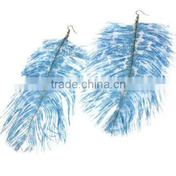 Blue Flock Ostrich Feather Earrings